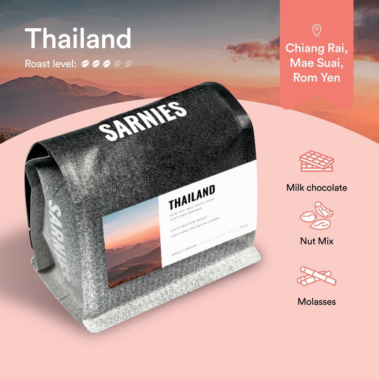 Thailand, Chiang Rai, Mae Suai, Rom Yen, USDA Certified Organic Coffee Bean (Single Origin)